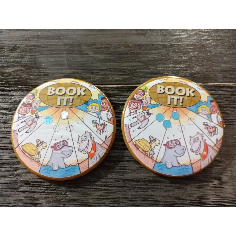 Book It! Pizza Hut 1995 Pinback Button Pin Books Reading Library Kids  Vtg